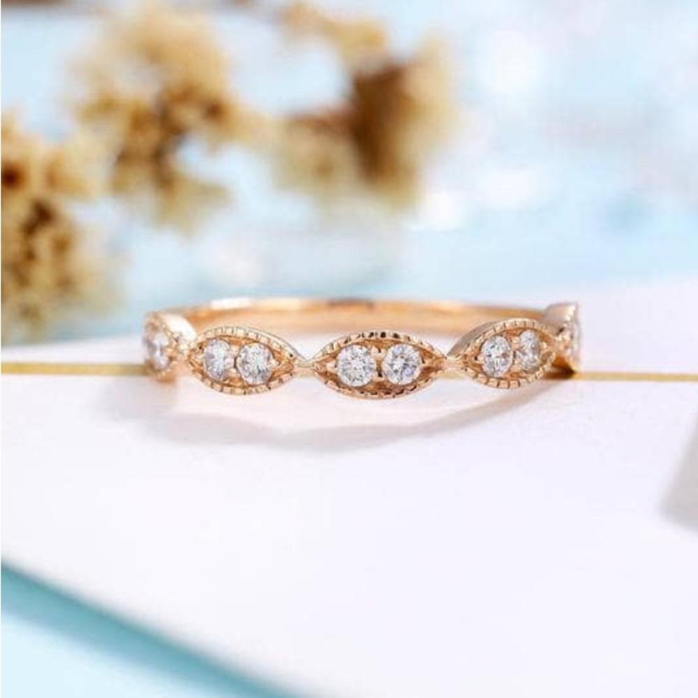 SOLD .16carat Natural Diamond Stacking Wedding Band 14K Rose Gold $1093